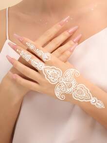 1pc White Flower Temporary Hand Tattoo Sticker - White - View 2