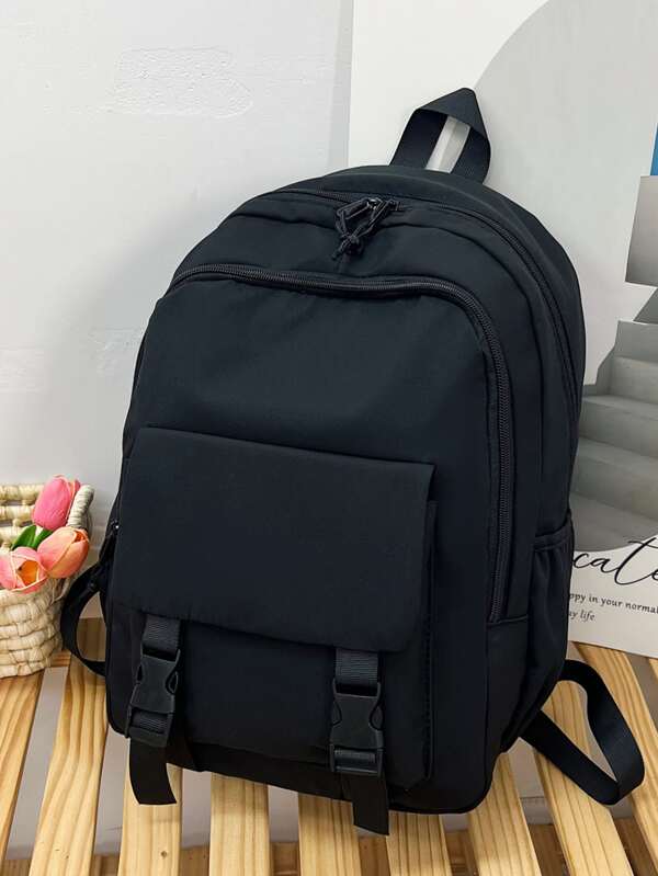 Infantil Grande Capacidade Multifuncional Zíper Mochila Com Bolsos Múltiplos , Adequado Para Alunos Para Uso Diário E Viajar Por , Preto