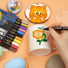 12色雙頭丙烯顏料筆套裝、水性油漆筆、DIY繪畫、岩畫、工藝品製作等彩色熒光筆 - 彩色 - 查看 8