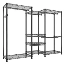 Wire Garment Rack Heavy Duty Clothes Rack,Metal Clothing Rack with Shelves,Freestanding Portable Wardrobe Closet Rack for Hanging Clothes - Black - View 8