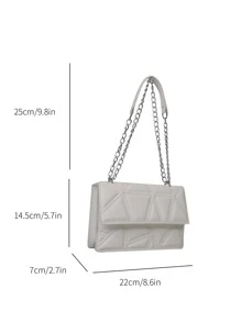 White Fashionable Flap Over Saddle Stitch Shoulder Bag - White - View 3