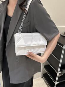 White Fashionable Flap Over Saddle Stitch Shoulder Bag - White - View 5