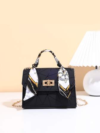 Jedwabny szal Akcesorie Łańcuch Tłoczone Kwiatowy nadruk Torebka