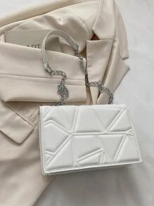 White Fashionable Flap Over Saddle Stitch Shoulder Bag - White - View 8