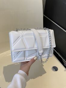 White Fashionable Flap Over Saddle Stitch Shoulder Bag - White - View 9