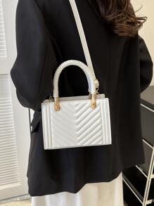 時尚百搭衍縫迷你方包 - 白色 - 查看 3