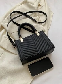 Đúng mốt Mini Túi Vuông Với Khâu - màu đen - Xem 4
