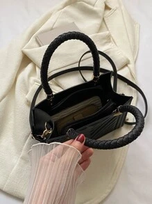 Đúng mốt Mini Túi Vuông Với Khâu - màu đen - Xem 5