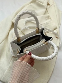 時尚百搭衍縫迷你方包 - 白色 - 查看 4