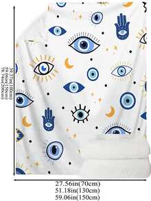 1pc Flannel Blanket, Modern Eye Pattern Bedspread - Multicolor - View 3