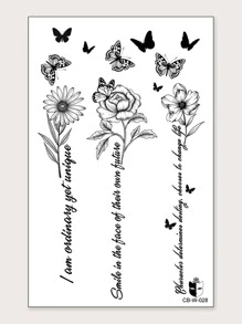 1入組蝴蝶,花,雛菊,標語圖案臨時身體紋身貼紙適用於手腕,,持久適用於2 - 黑色 - 查看 6