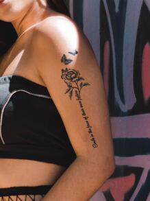 1入組蝴蝶,花,雛菊,標語圖案臨時身體紋身貼紙適用於手腕,,持久適用於2 - 黑色 - 查看 3