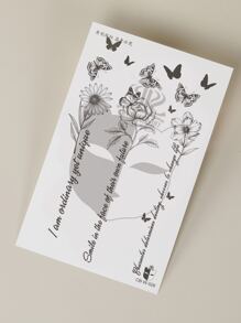 1入組蝴蝶,花,雛菊,標語圖案臨時身體紋身貼紙適用於手腕,,持久適用於2 - 黑色 - 查看 5