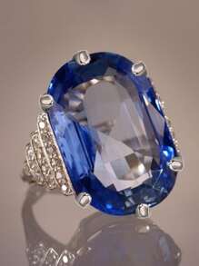 1 chiếc nhẫn đá Cubic Zirconia màu xanh thời trang, trang sức dành cho nữ, thích hợp cho đám cưới, lễ đính hôn, tiệc tùng, quà tặng ngày Valentine. - Màu xanh lam - Xem 2