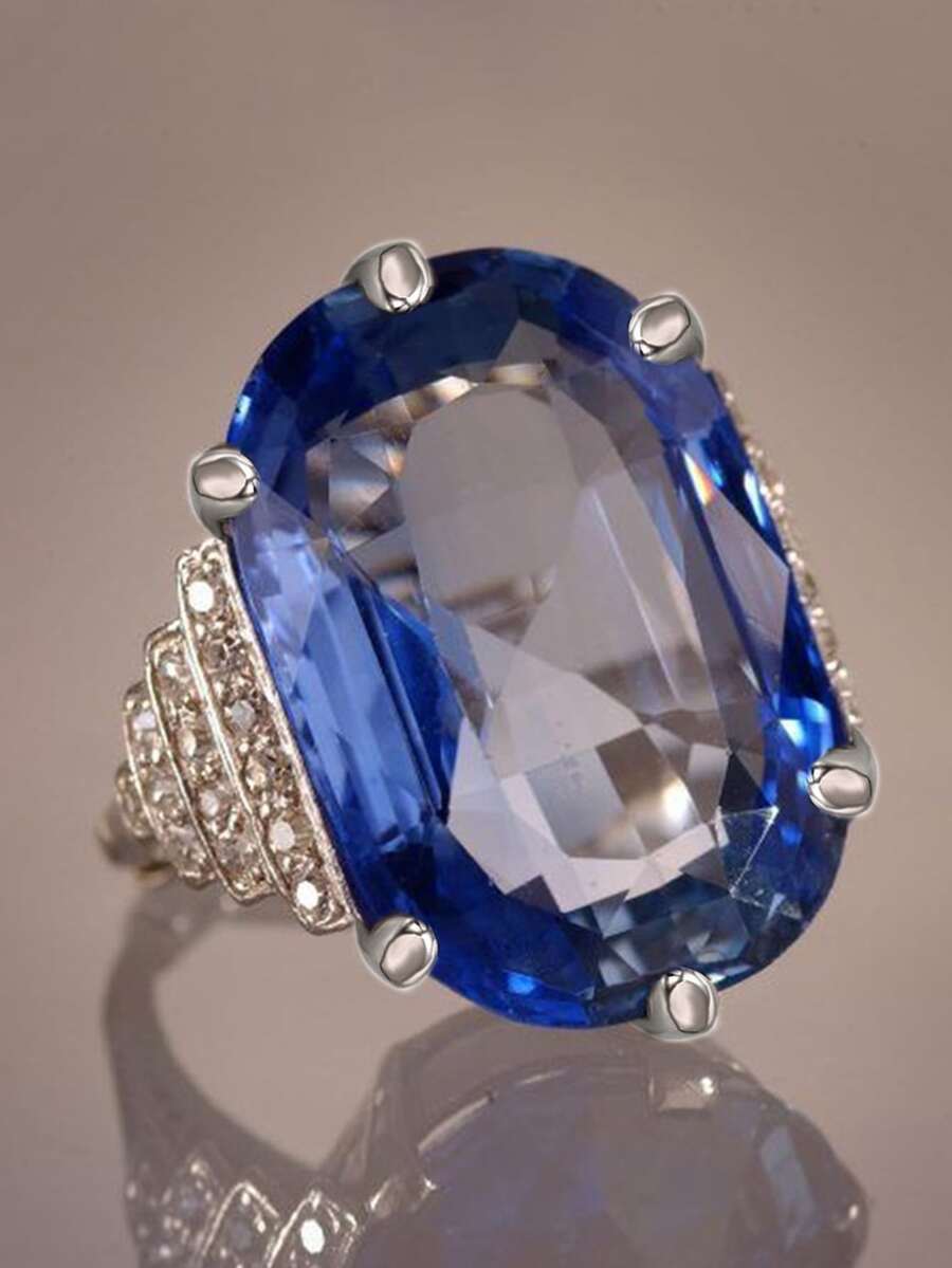 1 chiếc nhẫn đá Cubic Zirconia màu xanh thời trang, trang sức dành cho nữ, thích hợp cho đám cưới, lễ đính hôn, tiệc tùng, quà tặng ngày Valentine.