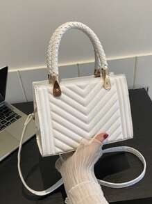 時尚百搭衍縫迷你方包 - 白色 - 查看 1