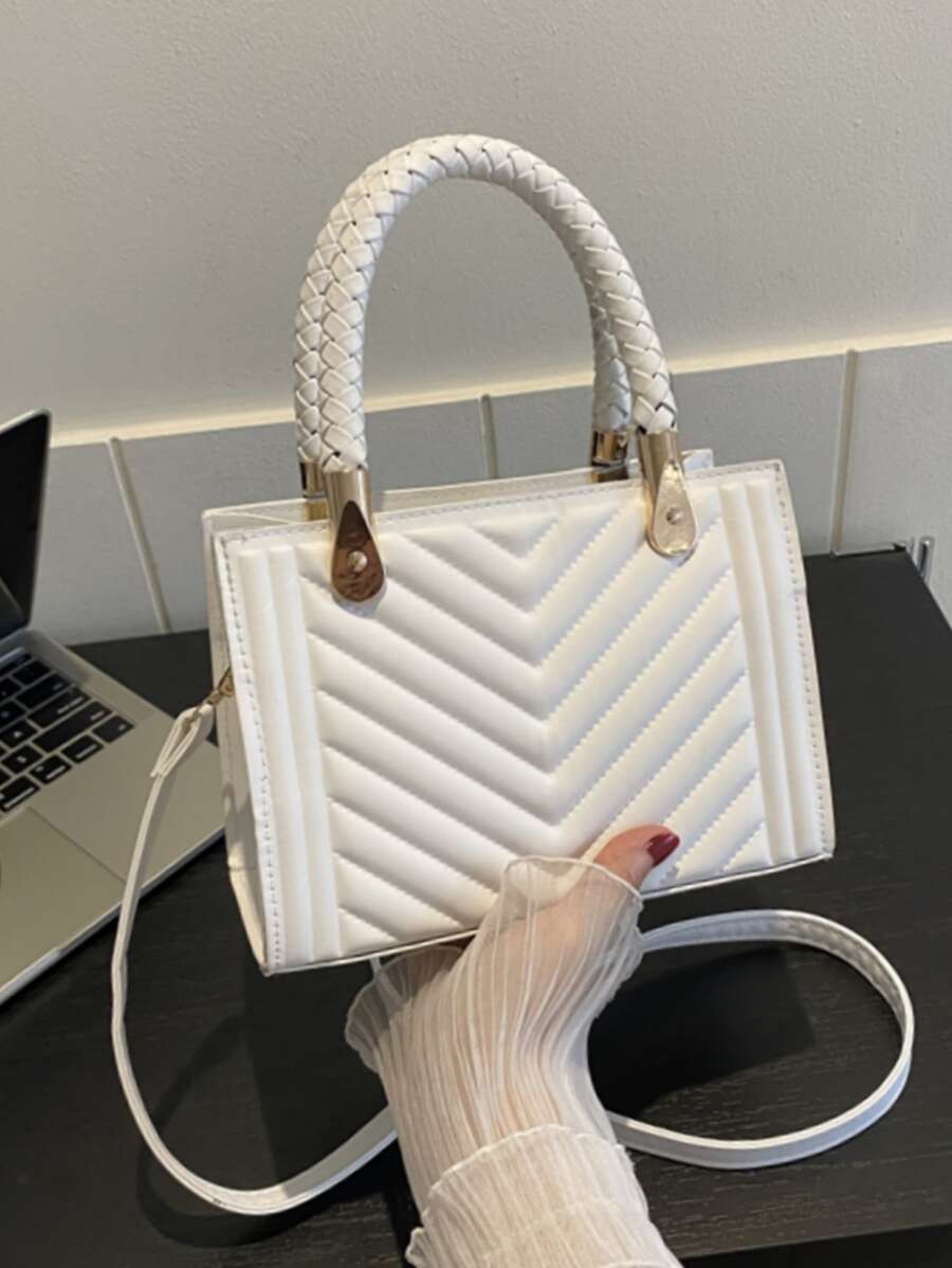 時尚百搭衍縫迷你方包 - 白色 - 查看 1