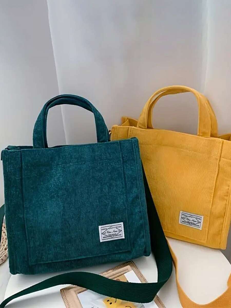 Của phụ nữ Sành điệu Vải to sợi Túi tote Màu thuần Túi đeo chéo Với Thư Patch trang trí Khóa kéo bao quanh Ví nhỏ , Da giả Ví tiền xu Với Thẻ Máy đánh bạc NỮ Đơn giản Thẻ tín dụng Giá đỡ - màu xanh lá - Xem 1