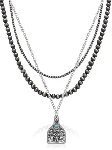 Layered Faux Pearl Necklace, Artificial Pearl Beaded Necklace Set, Cowgirl Western Necklace Jewelry Set (Resin Necklace) - Style A - View 1