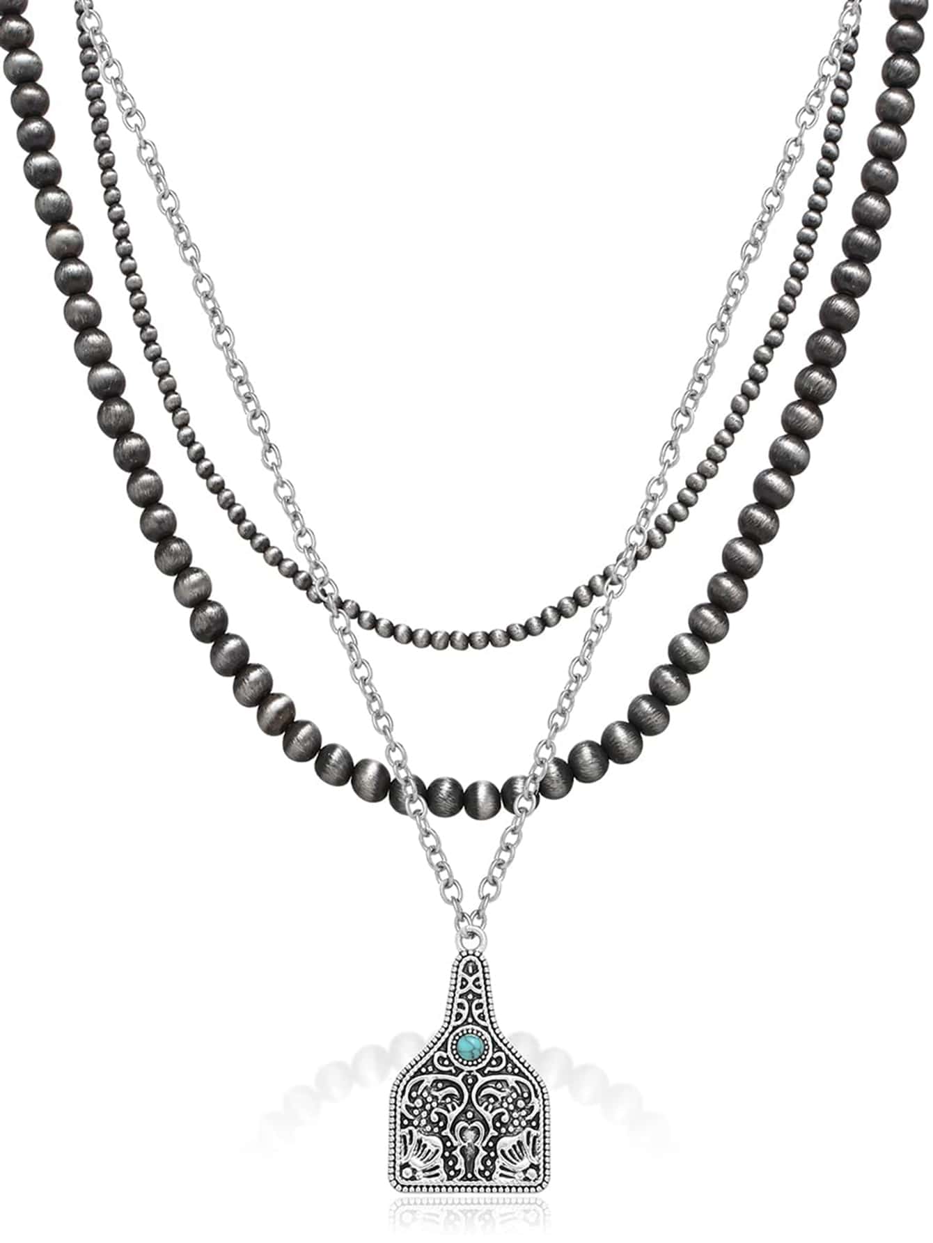 Layered Faux Pearl Necklace, Artificial Pearl Beaded Necklace Set, Cowgirl Western Necklace Jewelry Set (Resin Necklace) - Style A - View 1