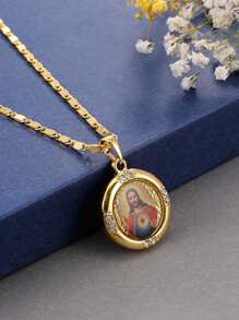 1pc Men's Jesus Round Pendant Necklace - Yellow Gold - View 3
