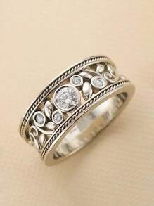 1枚时尚立方氧化锆戒指，女士结婚纪念日珠宝礼物 - 銀色 - 查看 5