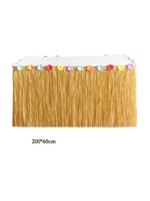 1 pièce Jupe de table de couleur paille, fournitures de fête thème hawaien d'été pour la décoration de fête tropicale d'Hawaii, Noël - Nude - Voir 3