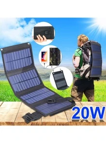 1pc Black 20w 5v Waterproof Portable Foldable Usb Output Solar Panel For Mobile Phone Charging, Suitable For Outdoor Camping - Black - View 1