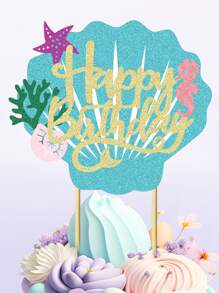 1 pieza Decoración para Tarta de Cumpleaños con Tema Oceánico de Sirena, con Estrella de Mar, Caballito de Mar, Concha, Coral y Cola de Sirena para Fiestas de Cumpleaños de Verano, Duchas de Bebé y Primeros Cumpleaños de Bebé, Navidad - Multicolor - Ver 5