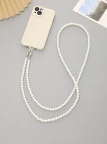 Dây đeo điện thoại hạt trang trí ngọc trai giả Quà tặng cho mẹ, gia đình, bạn bè, sinh nhật, ngày lễ, dây đeo điện thoại - trắng - Xem 5
