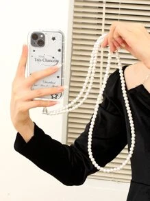 Dây đeo điện thoại hạt trang trí ngọc trai giả Quà tặng cho mẹ, gia đình, bạn bè, sinh nhật, ngày lễ, dây đeo điện thoại - trắng - Xem 2