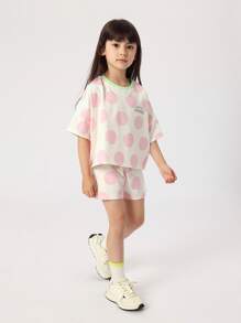 小女童波點圖案T恤和短褲 - 彩色 - 查看 3