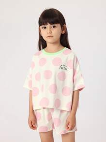 小女童波點圖案T恤和短褲 - 彩色 - 查看 1