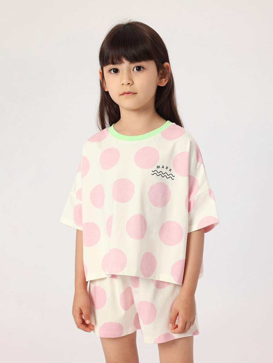 小女童波點圖案T恤和短褲 - 彩色 - 查看 1