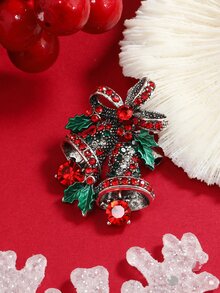 1 件聖誕主題水鑽裝飾蝴蝶結和鐘形胸針適合女士節慶服裝