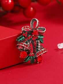 1 件聖誕主題水鑽裝飾蝴蝶結和鐘形胸針適合女士節慶服裝