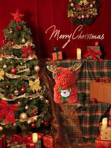1pc 25cm Christmas Teddy Bear With Rose, Perfect Christmas Gift Without Gift Box - Red - View 6