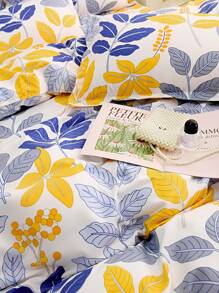 1pc Leaf Pattern Bedsheet And 2pcs Pillow Cases Without Pillow Core - Multicolor - View 2