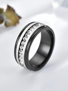 1 chiếc nhẫn vương miện đính đá thời trang cá nhân hóa, vòng tay đá và pha lê, nhẫn đính đá toàn bộ bằng thép titan cá tính, nhẫn cưới/nhẫn đôi, nhẫn đính đá một hàng, phụ kiện dự tiệc phổ biến, nhẫn đính đá sang trọng, nhẫn đeo ngón trỏ nam phong cách công sở/thường ngày. - màu đen - Xem 2