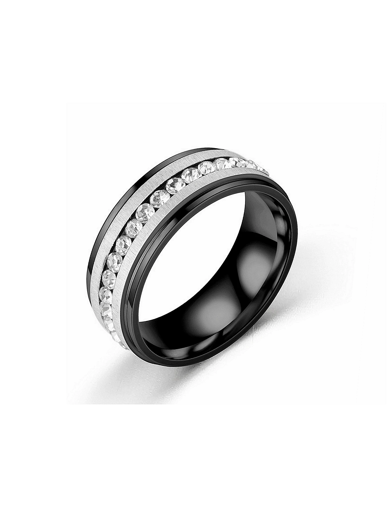 1 chiếc nhẫn vương miện đính đá thời trang cá nhân hóa, vòng tay đá và pha lê, nhẫn đính đá toàn bộ bằng thép titan cá tính, nhẫn cưới/nhẫn đôi, nhẫn đính đá một hàng, phụ kiện dự tiệc phổ biến, nhẫn đính đá sang trọng, nhẫn đeo ngón trỏ nam phong cách công sở/thường ngày. - màu đen - Xem 1