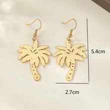 1pair Simple & Exquisite Metallic Coconut Tree Design Solid Color Pendant Earrings, Perfect For Summer Beach Vacation - Multicolor - View 5