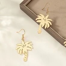 1pair Simple & Exquisite Metallic Coconut Tree Design Solid Color Pendant Earrings, Perfect For Summer Beach Vacation - Multicolor - View 4