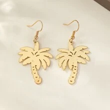 1pair Simple & Exquisite Metallic Coconut Tree Design Solid Color Pendant Earrings, Perfect For Summer Beach Vacation - Multicolor - View 2