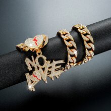 嘻哈適合女士男士水鑽心和字母吊墜項鍊完美首飾類禮品適合派對合金適合派對 - 金黃色 - 查看 2