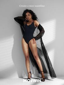 1pc Women's Seamless Shapewear Bodysuit, Thong Bottom, Slimming Shaping Bodysuit, Tummy Control Bodysuit, Shapewear, Waist Cincher - Black - View 10