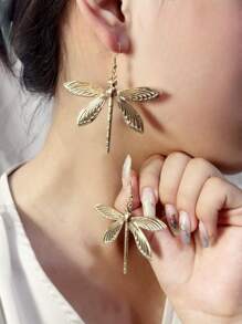 Fashion Exaggerated Dragonfly Earrings - Yellow Gold - View 1