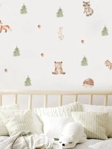 1 件卡通森林动物墙贴适用于客厅卧室壁纸贴纸可爱狐狸棕熊墙贴家居装饰、贴纸、墙贴、乙烯基贴花用于家居装饰、春季装饰品让您的家焕然一新、拉玛装饰贴纸 - 杏色 - 查看 4