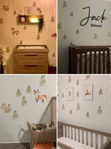 1 件卡通森林动物墙贴适用于客厅卧室壁纸贴纸可爱狐狸棕熊墙贴家居装饰、贴纸、墙贴、乙烯基贴花用于家居装饰、春季装饰品让您的家焕然一新、拉玛装饰贴纸 - 杏色 - 查看 5