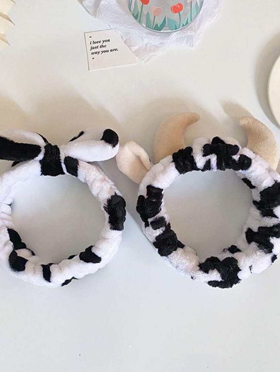 2 cái/bộ Quý cô Dây buộc tóc , Chế tạo Của Sang trọng Lông cừu san hô Chất vải , Với Loại bướm Đồ trang trí & In hoa bò , Cũng Thích hợp Đối với SPA - trắng - Xem 1