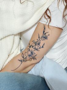 1入組極簡風格花和蝴蝶圖案身體紋身貼適用於手腕,持久2 - 黑色 - 查看 3